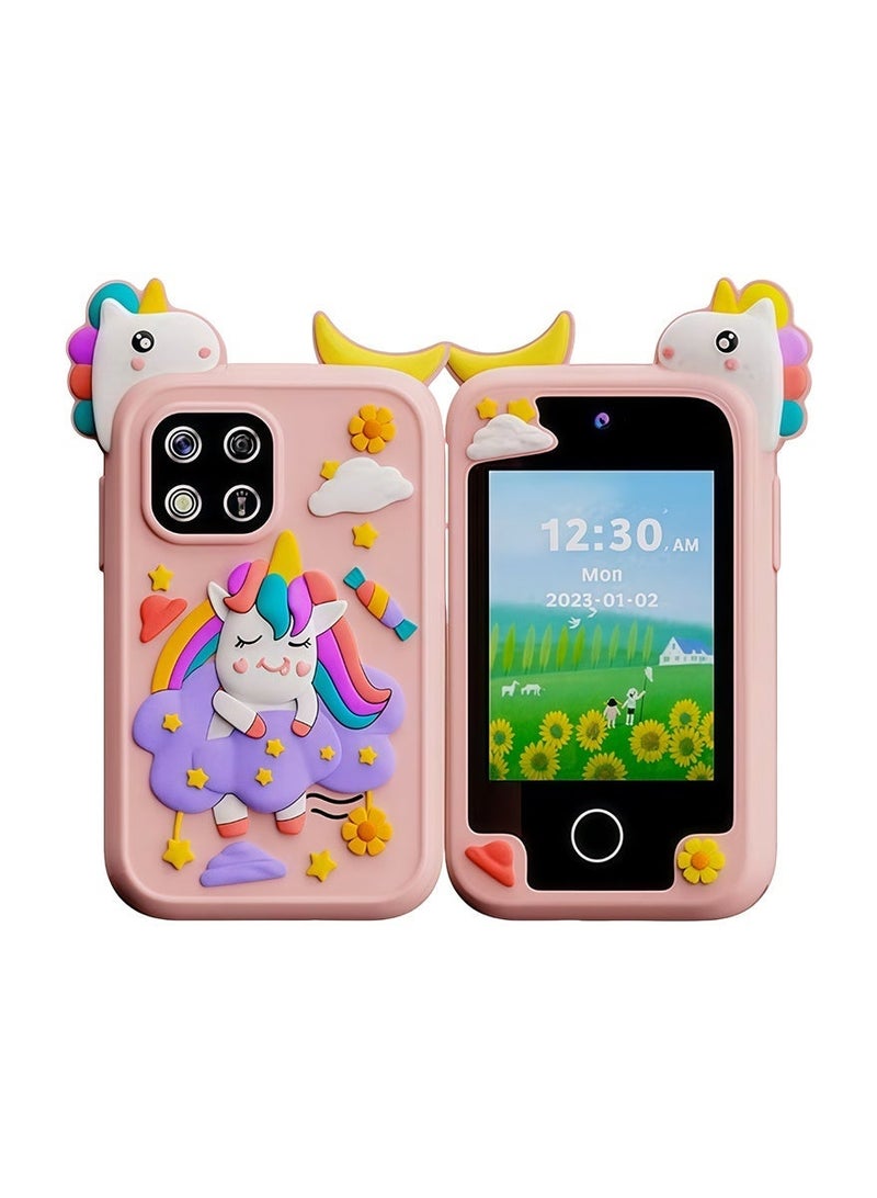 لعبة هاتف تعليمي بشاشة لمس للأولاد والبنات من 3 إلى 10 سنوات، شاشة 2.8 بوصة بكاميرتين مزدوجة، ألعاب تعليمية، مشغل موسيقى، تتضمن بطاقة ذاكرة 8 جيجابايت - وردي - Image 1